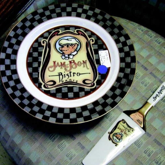 Jam Bon Bistro Paris Pig Piggy Chef Department 56 Cake Pie Server Ceramic Set - Picture 1 of 15
